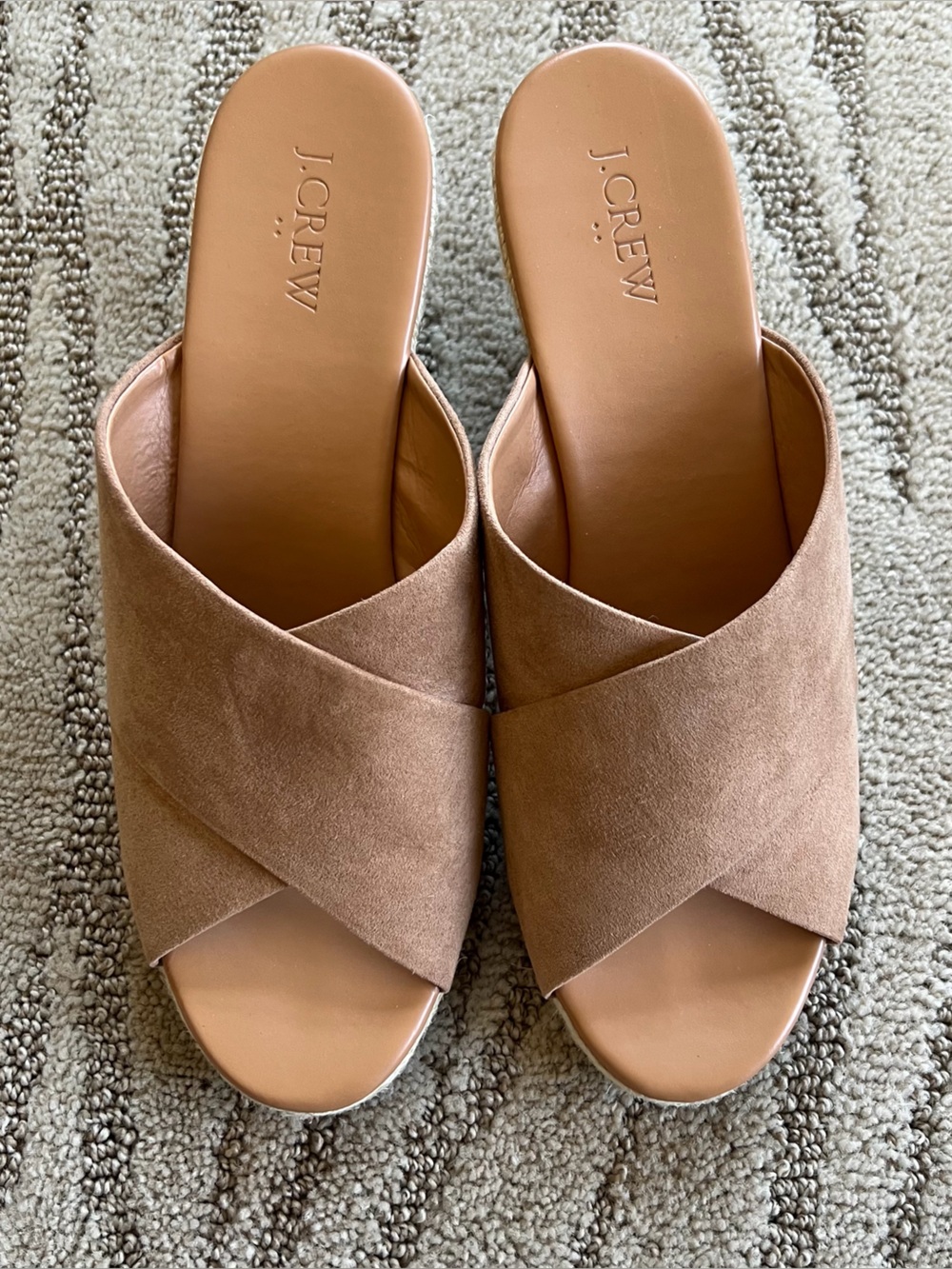 J. Crew Women's Rose-Tan Suede Cross-Band Slide Sandals